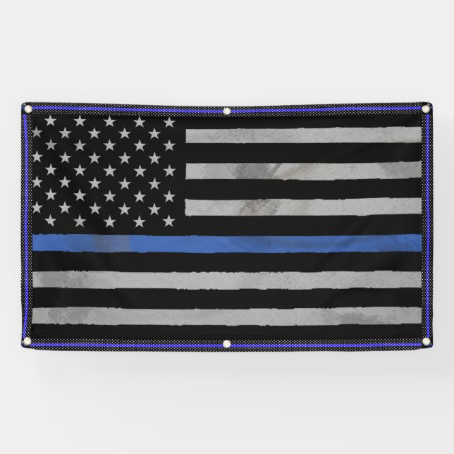 Lona Bandera de la línea azul delgada con problemas de  (Horizontal)