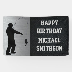 Lona Bandera de la pesca de los hombres del feliz