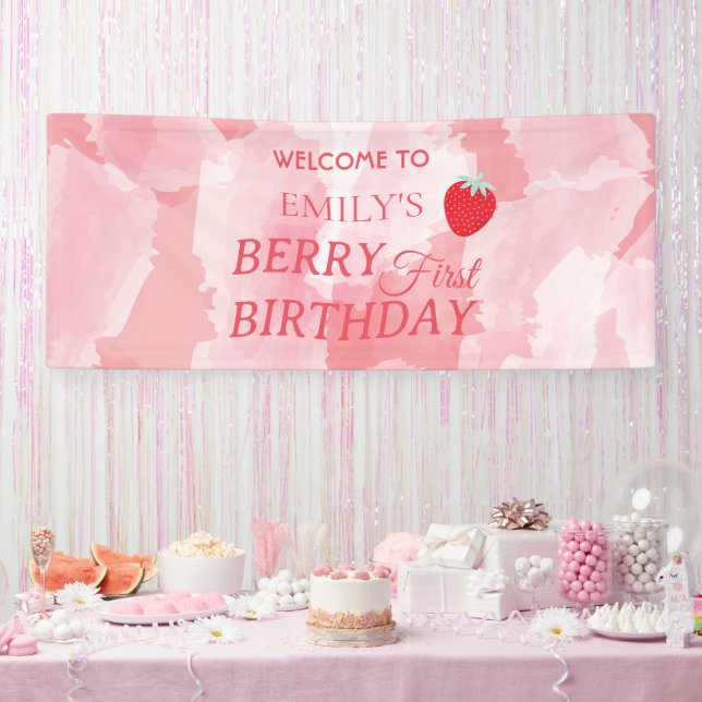 Lona Bandera de primer cumpleaños de Berry (Fiesta)