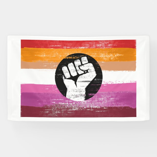 Lona Bandera de protesta pintada lesbiana (Horizontal)