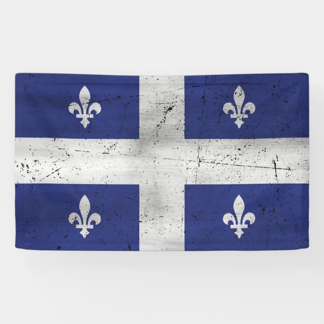 Lona Bandera de Quebec estilo grunge erosionado (Horizontal)