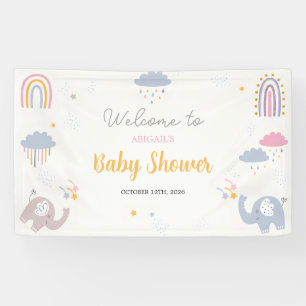 Lona Bandera de Rótulo de Baby Shower de elefantes del 