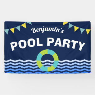 Lona Bandera del cumpleaños de la fiesta en la piscina
