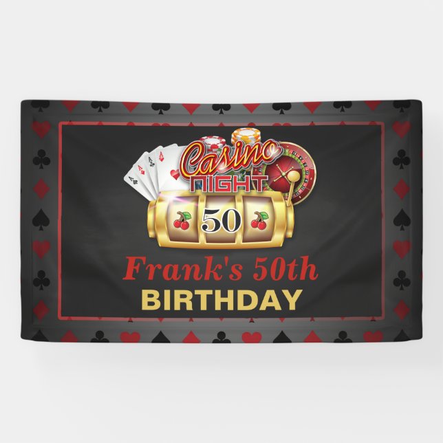 Lona Bandera del cumpleaños del casino - 50.o (Horizontal)