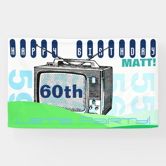 Lona Bandera del cumpleaños del ilustracion TV del (Horizontal)