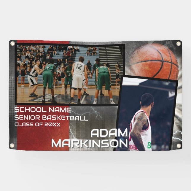 Lona Bandera deportiva Grunge Basketball Senior (Horizontal)