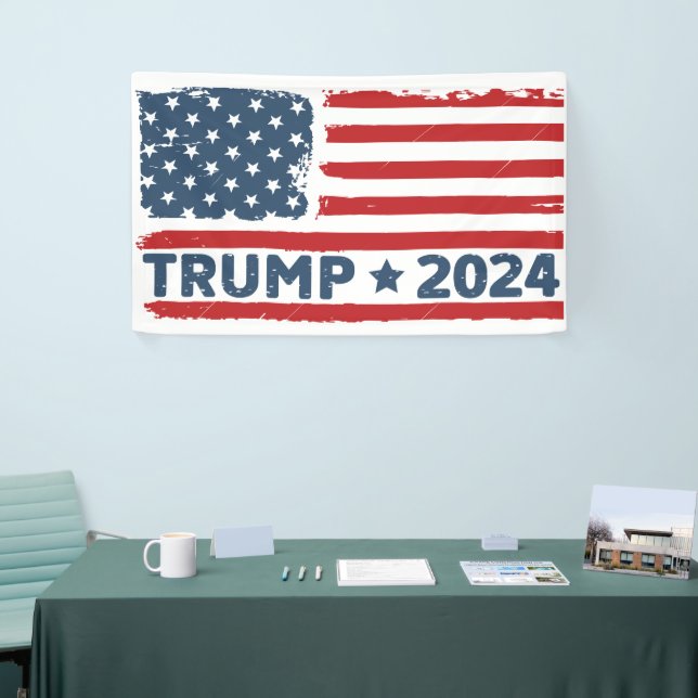 Lona Bandera estadounidense de Trump 2024 (Feria)