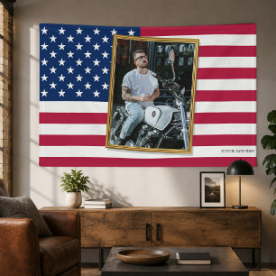 Lona Bandera estadounidense personalizada con tu foto,