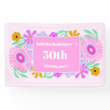 Bandera floral chic moderna rosa cumpleaños 50