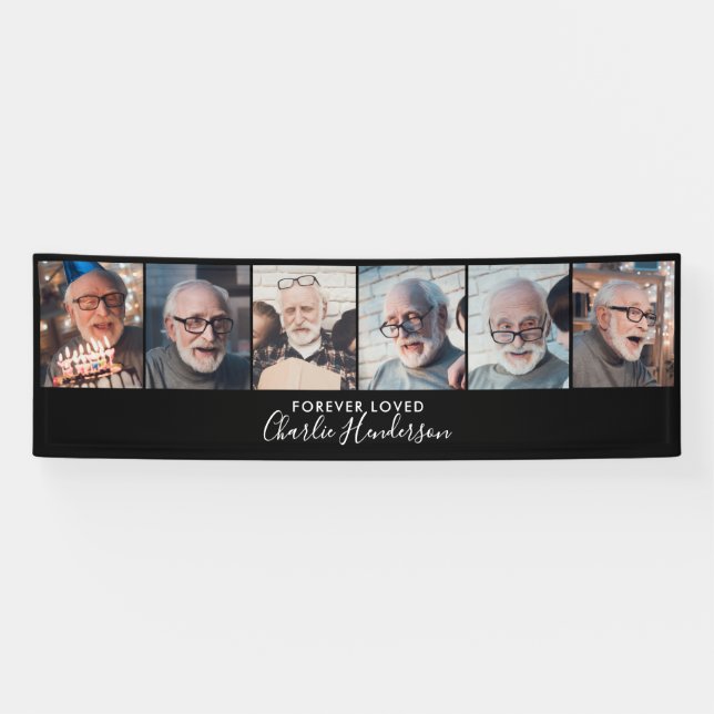 Lona Bandera funeraria moderna personalizada con 6 foto (Horizontal)