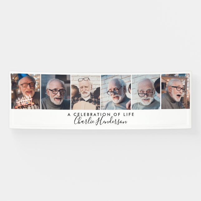 Lona Bandera funeraria personalizada moderna de 6 fotos (Horizontal)