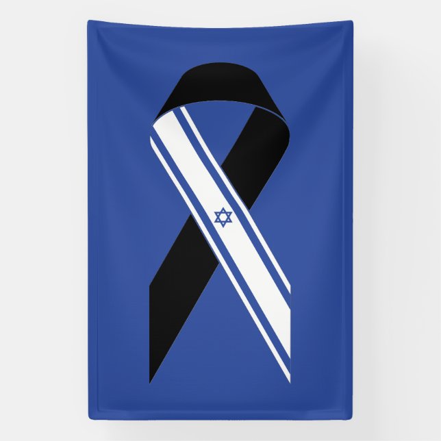 Lona Bandera israelí azul conmemorativo de la cinta neg (Vertical)