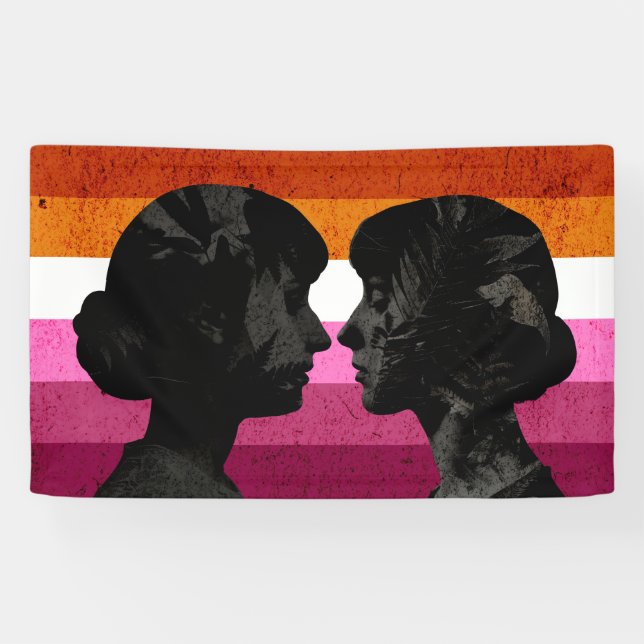 Lona Bandera lesbiana con dos siluetas femeninas (Horizontal)