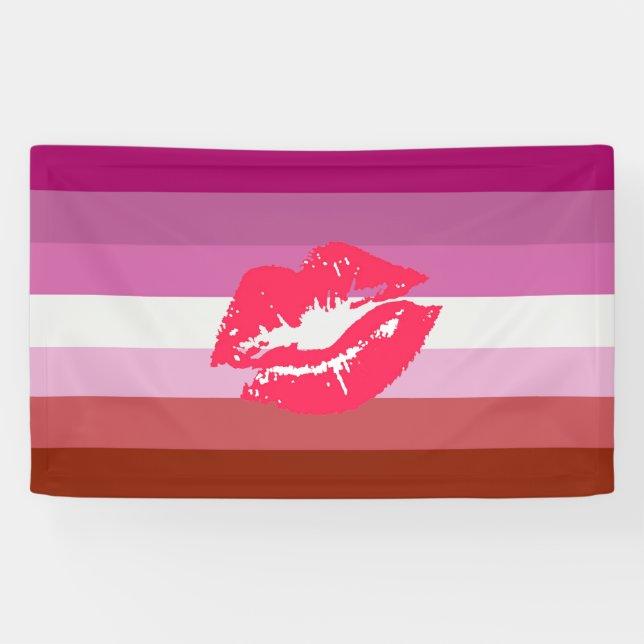 Lona Bandera lesbiana del orgullo del lápiz labial (Horizontal)
