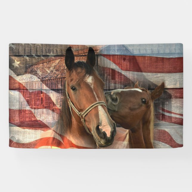 Lona Bandera norteamericana de grano ruidoso de caballo (Horizontal)