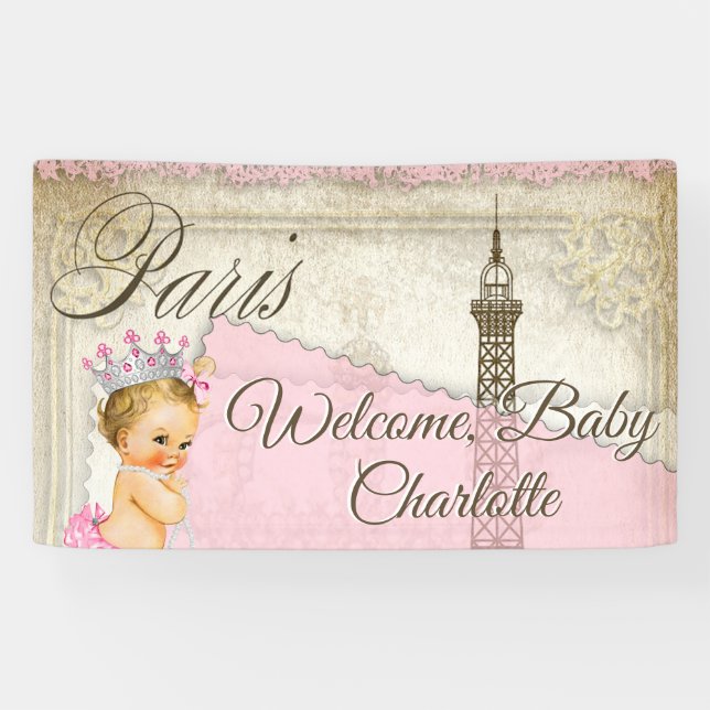 Lona Bandera para baby shower de París (Horizontal)