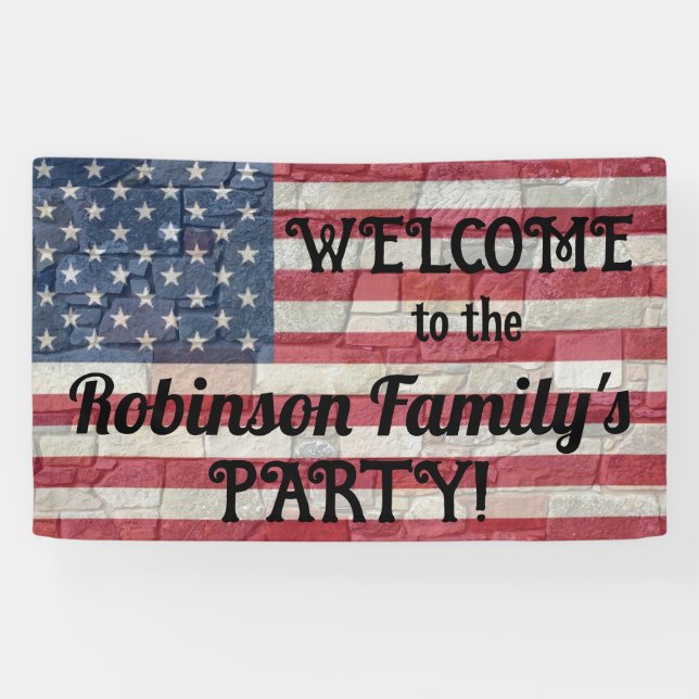 Lona Bandera Patriótica de Estados Unidos en calligrafí (Horizontal)