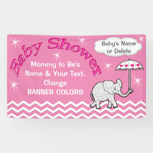 Lona Bandera personalizada de Baby Shower del elefante (Horizontal)