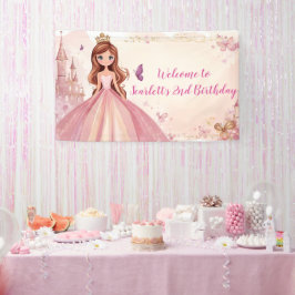 Lona Bandera personalizada de fiesta de princesa rosa p