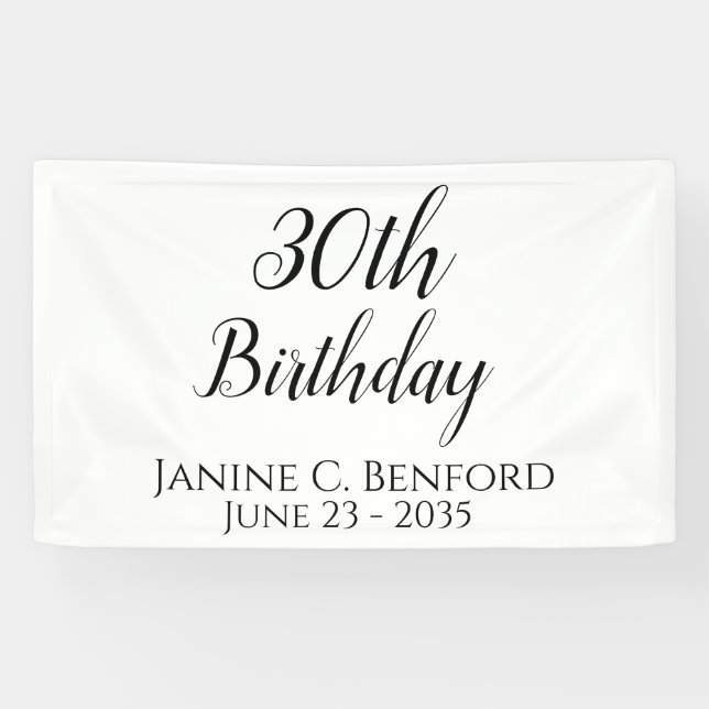 Lona Bandera personalizada para fiesta de cumpleaños 30 (Horizontal)