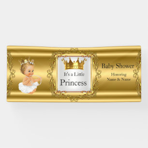 Lona Bandera Princesa Baby Shower Oro Blanco Rubia Niña
