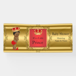 Lona Bandera Príncipe Baby Shower Rojo Dorado Étnico