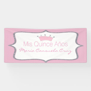 Lona Bandera rosada y de plata de Quinceanera del lunar