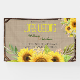 Lona Bandera rústica de la boda del girasol
