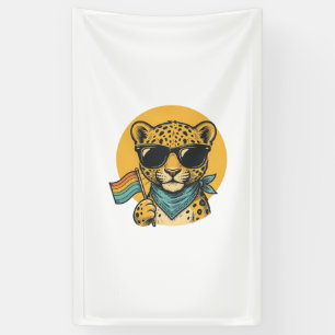 Lona Bandera vintage del orgullo del leopardo arcoíris
