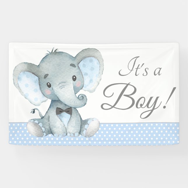 Lona Banderas de Baby Shower de Niño Elefante (Horizontal)
