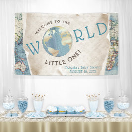 Lona Banderas de bienvenida para baby shower con mapas 