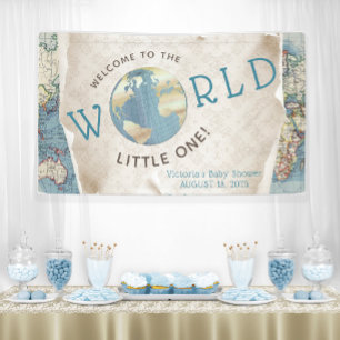 Lona Banderas de bienvenida para baby shower con mapas 