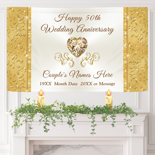 Lona Banderas de los Aniversarios de los Bodas de Oro,  (Golden Wedding Anniversary Banner. Stunning, 50th Anniversary Party Decorations, 50th Anniversary.)