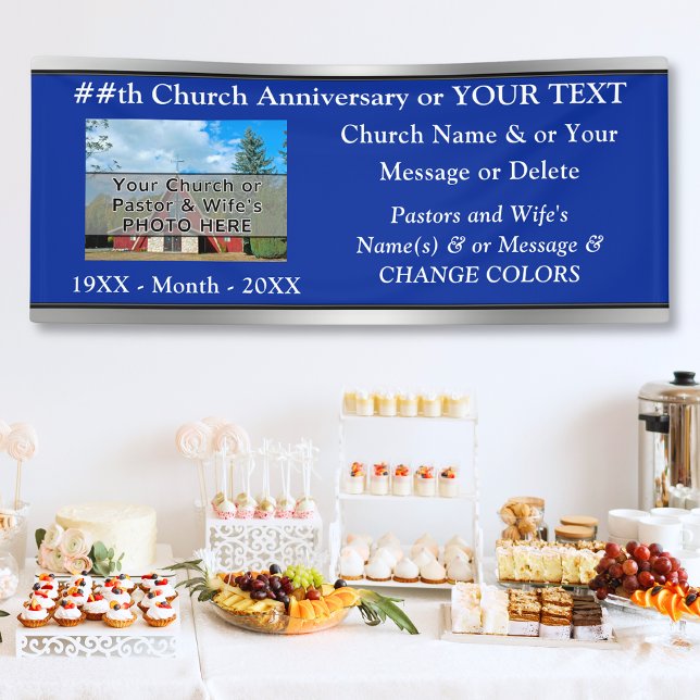 Lona Banderas del aniversario de la iglesia, foto, text (Church Anniversary Banner. Church celebration ideas. Pastor Anniversary Party, Pastor Appreciation. )