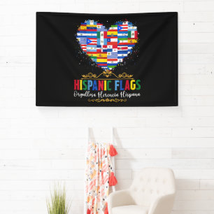 Lona Banderas Hispanas Corazón Mes de la Herencia Hispa