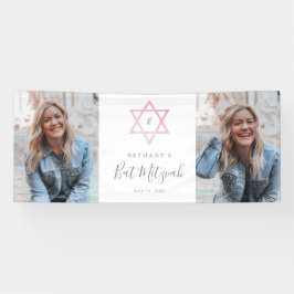 Lona Banderín de Bat Mitzvah Ombré de Dos Fotos en Acua
