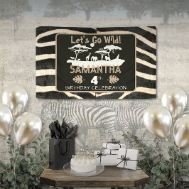 Lona Banderín de cumpleaños con estampado de cebra