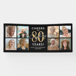 Lona Banderín de cumpleaños con foto dorada por 80 años