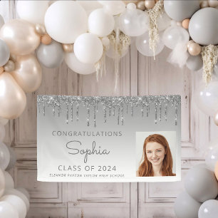 Lona Banderín de graduación con brillo plateado 2026