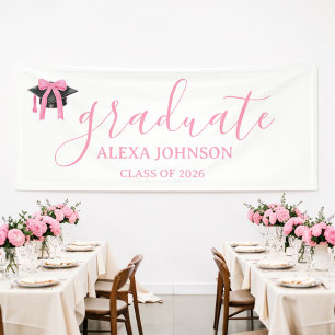 Lona Banderín de la gorra de graduación con lazo rosa C