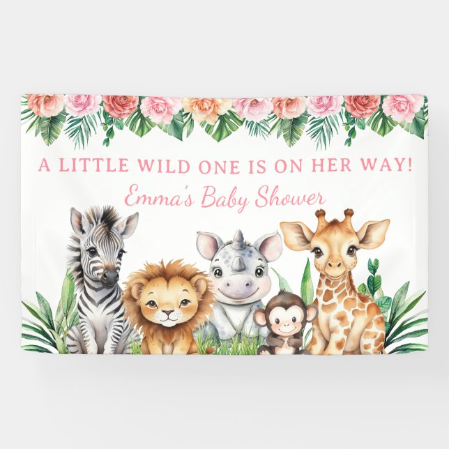 Lona Banderín Personalizado para Baby Shower de Safari  (Horizontal)
