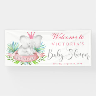 Lona Banderines de Baby Shower de Elefante Niña