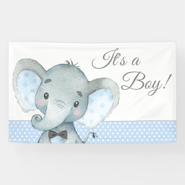 Lona Banderines de Baby Shower de Elefante Niño (Horizontal)
