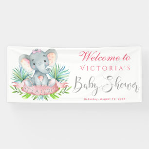 Lona Banderines de Baby Shower de Elefante para Niñas
