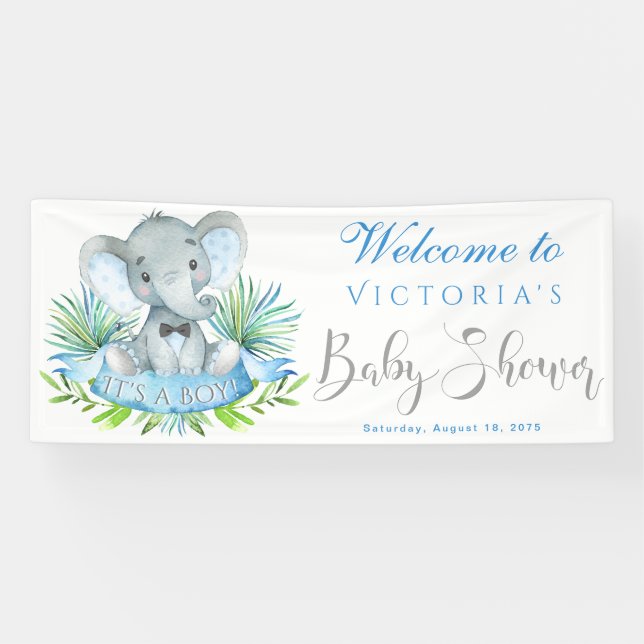 Lona Banderines de Baby Shower de Elefante para Niños (Horizontal)