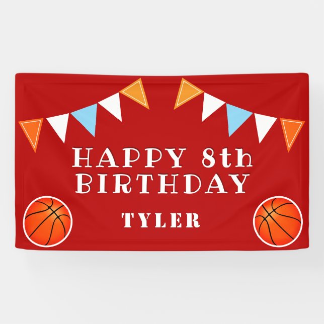 Lona Banderines de Baloncesto Adorables para Cumpleaños (Horizontal)