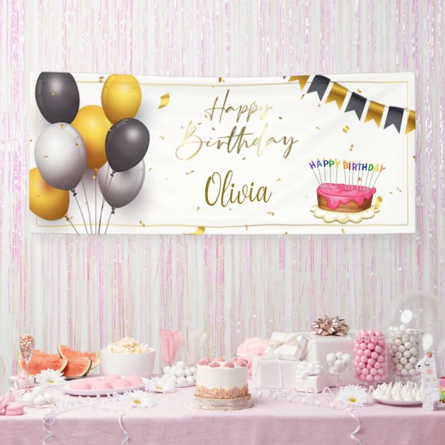 Lona Banner 2 de cumpleaños feliz de personalizable (Fiesta)