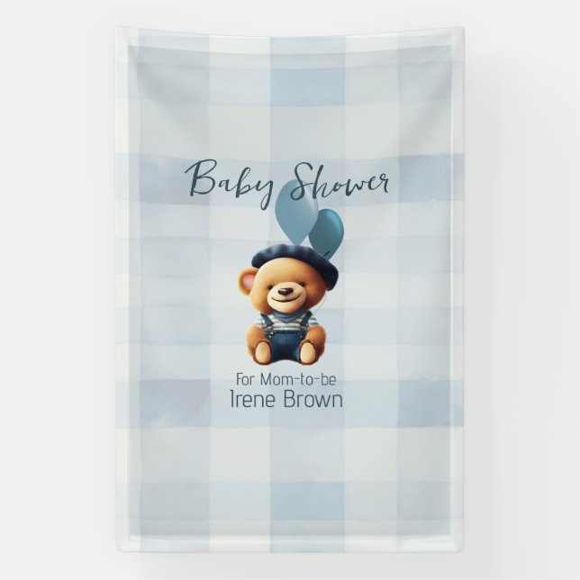 Lona Banner azul de Teddy Bear Jean Baby Shower (Vertical)