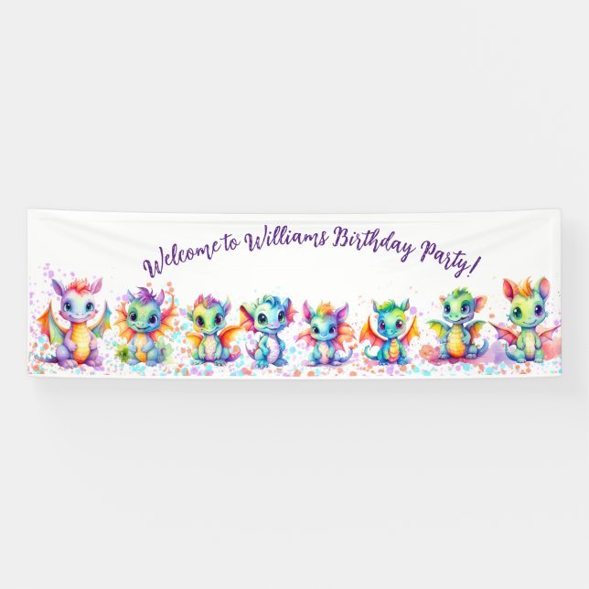Lona Banner Baby Dragon Birday Party (Horizontal)