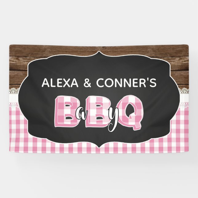 Lona Banner Baby Shower Baby Q - Rosa (Horizontal)